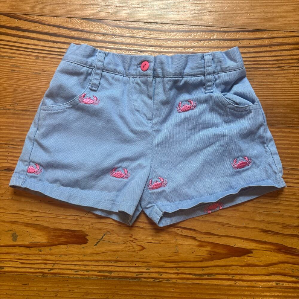 Pink light blue pink crab embroidered elastic waistband toddler shorts‎ SIZE 3T